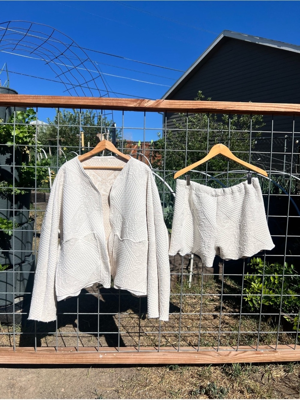 Handmade antique quilt white jacket and short set size L/XL
